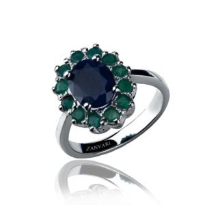 Celestial Forest — Natural Emerald & Sapphire Ring in Sterling Silver