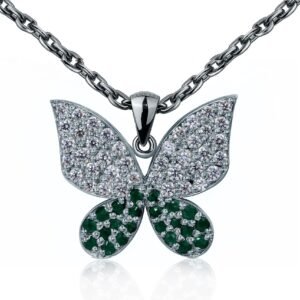 Wings of Whimsy — Natural Emerald Butterfly Necklace in Sterling Silver