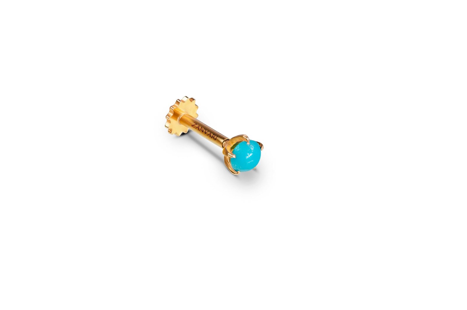 Vibrant Natural Turquoise (Feroza) 21k Gold Nose Pin
