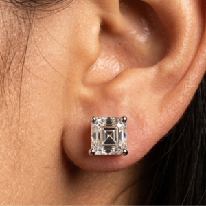 Hall of Mirrors — 2ct GRA Certified Asscher Cut Moissanite Studs, Sterling Silver