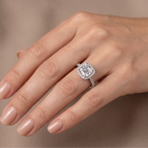 Queen's Reflection — 2ct GRA Certified Asscher Cut Moissanite Ring in Sterling Silver