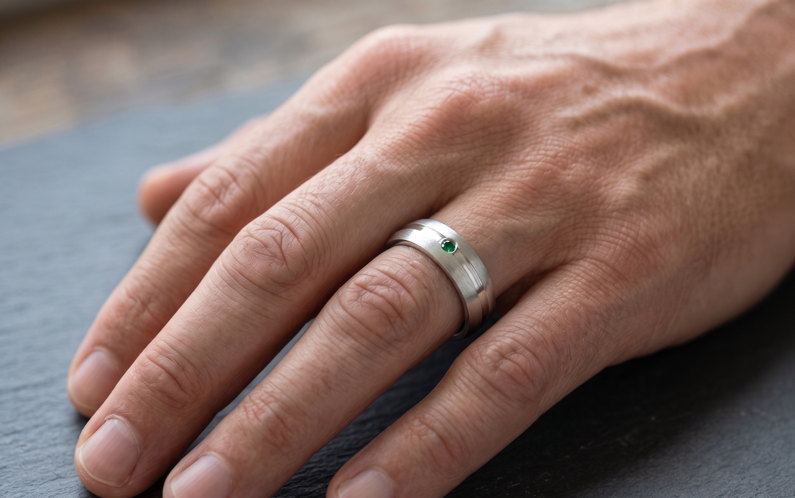 Imperium Emerald Band — Men's Natural Emerald Ring in Sterling Silver