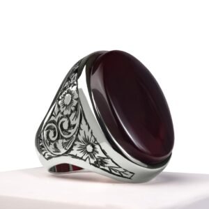 Al-Qudra — Men's Natural Yemeni Aqeeq Ring in Sterling Silver (Chandi)