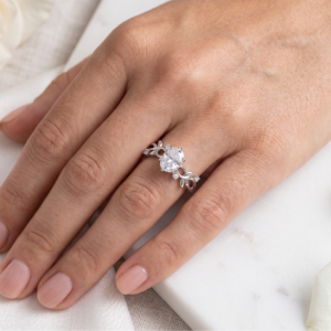 Oval's Motif Charm — 1.5ct GRA Certified Oval Moissanite Ring in Sterling Silver