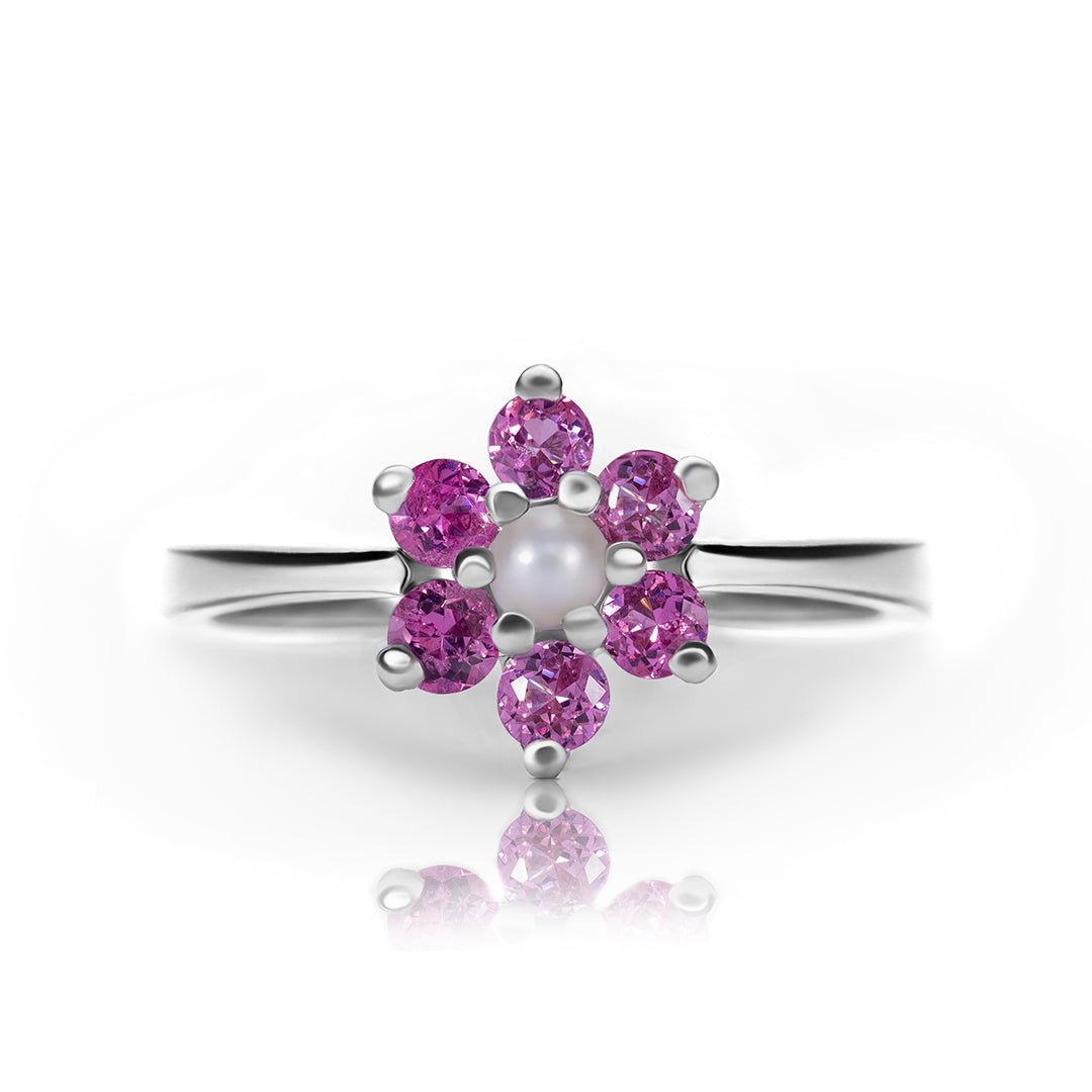 Pink Spark — Natural Pink Spinel & Pearl Ring in Sterling Silver