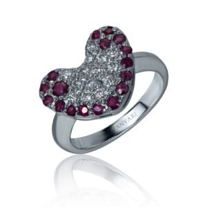 Radiant Heart-Beat — Lab Ruby & Moissanite Heart Ring in Sterling Silver
