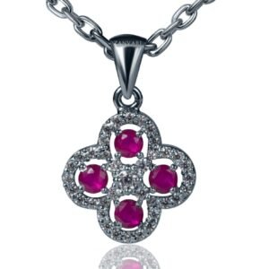 Synthetic Ruby Rose Necklace in Sterling Silver
