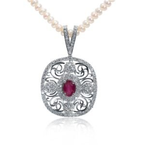 Dawn Kissed — Natural Ruby & Pearl Necklace in Sterling Silver