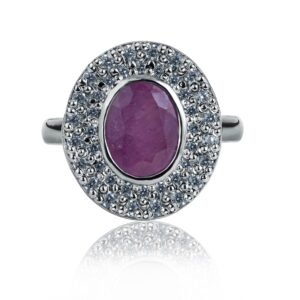 Scarlet Flame — 0.85–0.95ct Natural Ruby Halo Ring in Sterling Silver