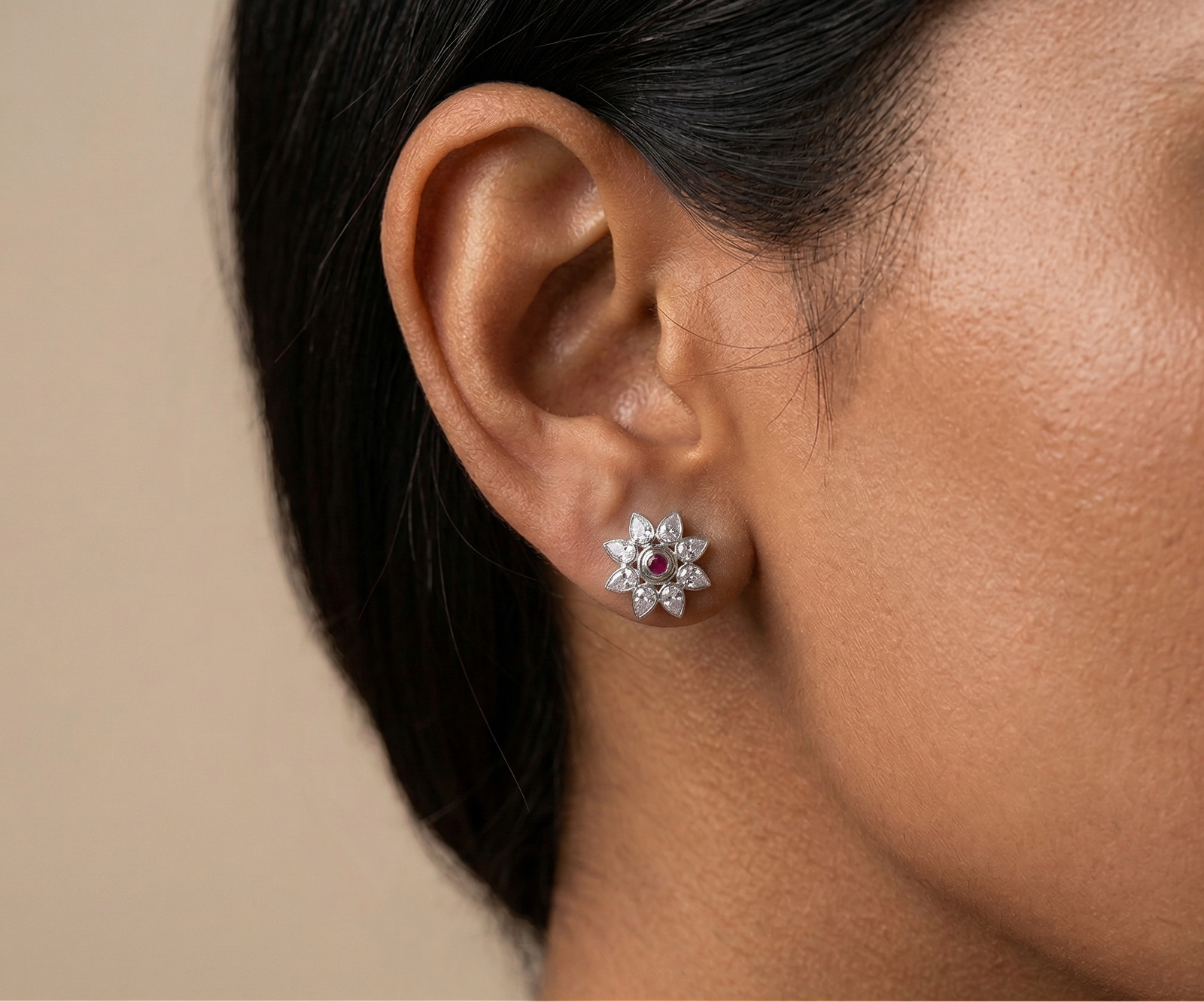 Roselight Grace — Ruby Stud Earrings in Sterling Silver