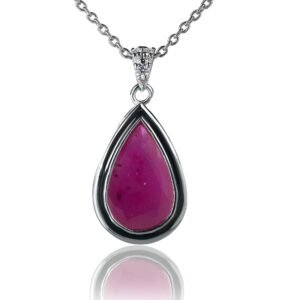 Ruby Petal — Natural Ruby & Moissanite Necklace in Sterling Silver