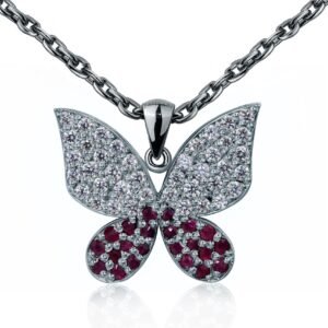 Wings of Whimsy — Natural Ruby Butterfly Necklace in Sterling Silver