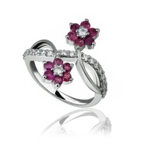 Grandeur Ruby Bliss — 0.65ct Natural Ruby Floral Ring in Sterling Silver
