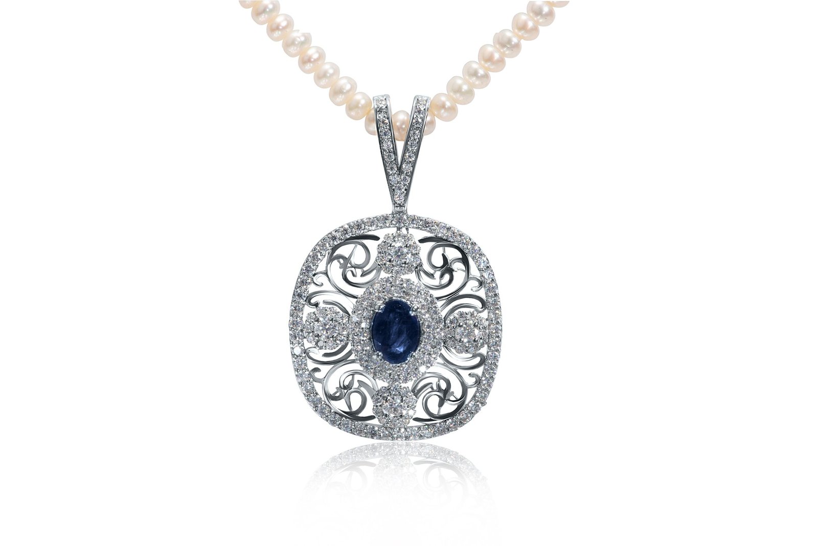 Heaven of the Sea — Natural Sapphire & Pearl Necklace in Sterling Silver
