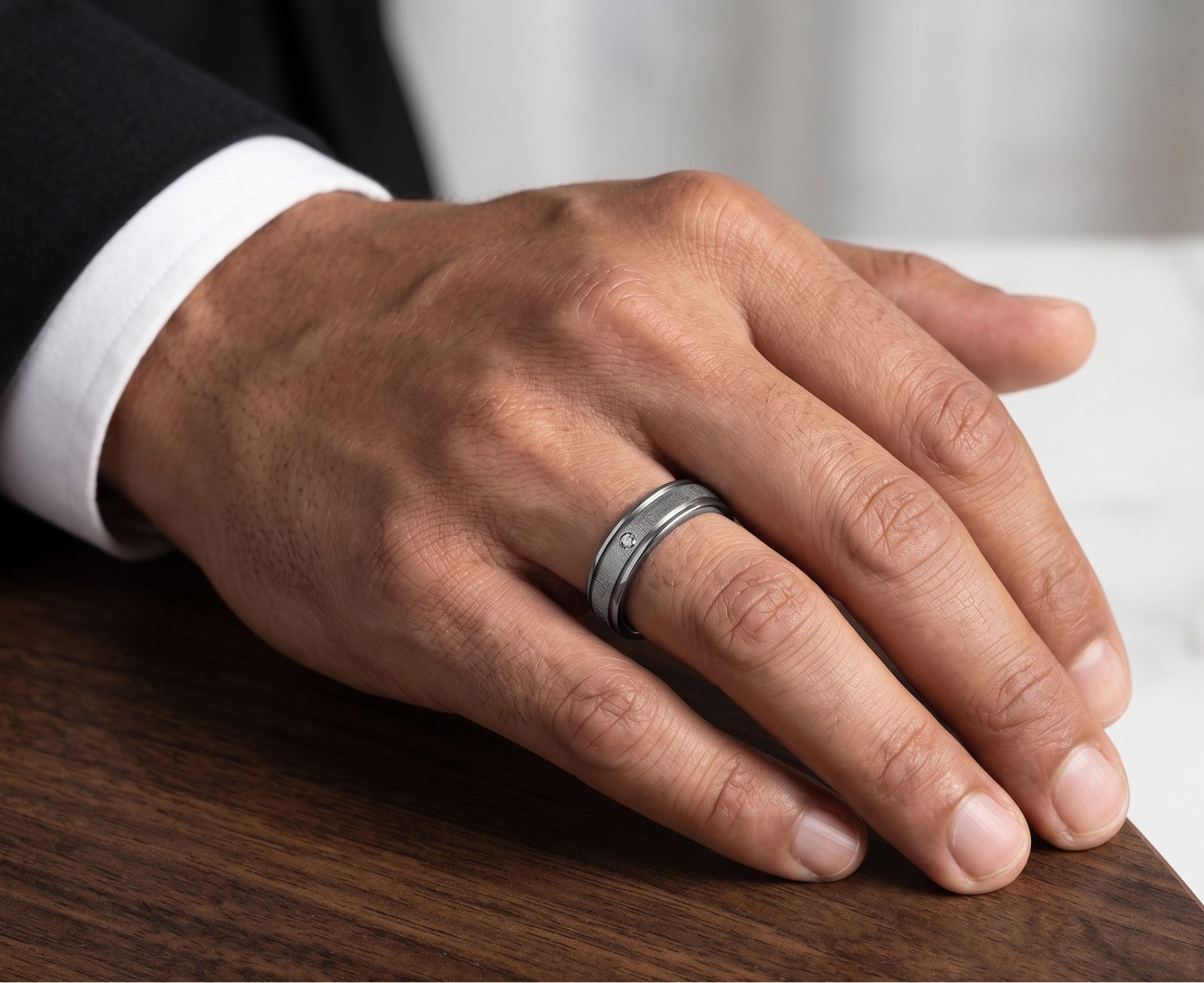 Signature Diamond Brush — Men's Natural Diamond Ring in Sterling Silver