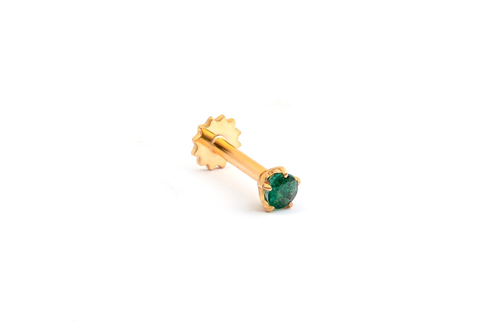 Elegant Emerald — Natural Emerald Nose Pin in 21k Pure Gold