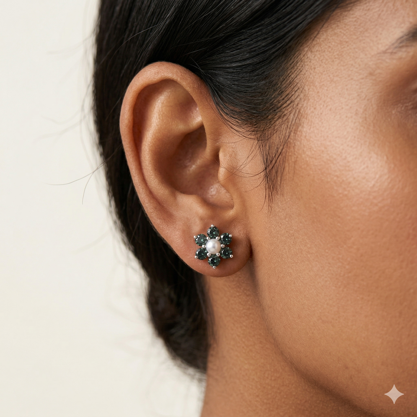Touch of Dutch — Natural Tourmaline & Pearl Studs in Sterling Silver