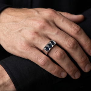 Three Fold Sapphire — Men's 1–1.5ct Natural Sapphire Ring, Sterling Silver