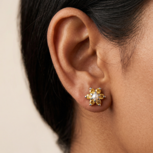 Nature's Splendor — Natural Yellow Sapphire & Pearl Studs, Sterling Silver