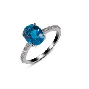 London Mist Topaz Ring — Certified Natural Blue Topaz in Sterling Silver